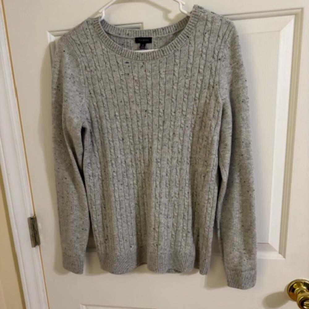 Talbots Gray Donegal Sweater Blue Speckled Neps Knit Button Shoulder EUC
